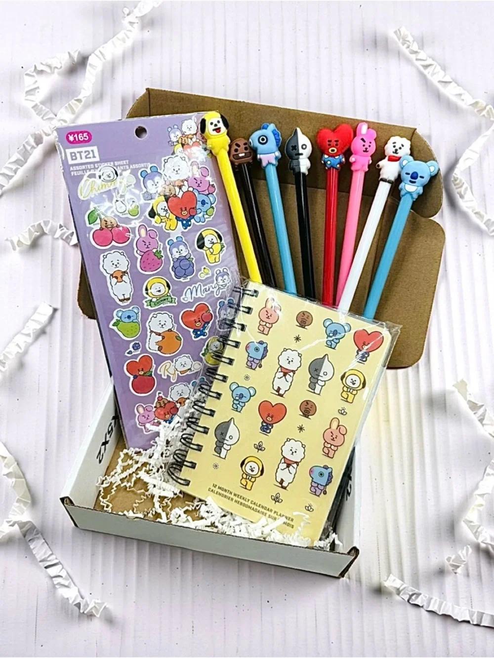 BT21 Stationery – Undated Monthly Planner, Sticker Sheet & 8 Character Pen Set